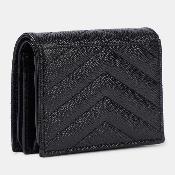 Yves Saint Laurent Black Textured Wallet with Gold Logo - Picture 2 of 8